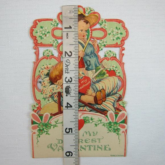 Vintage Valentine Pop Up 3D Die Cut Honeycomb Girl Boy Gardener Germany 1920-30s - Picture 7 of 12